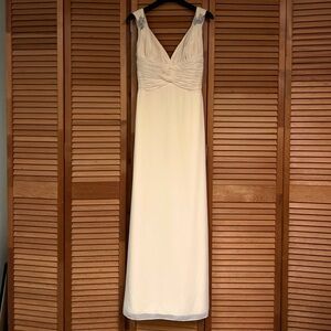 Badgley Mischka Buttercream Old Hollywood Maxi Dress with Embellished Straps